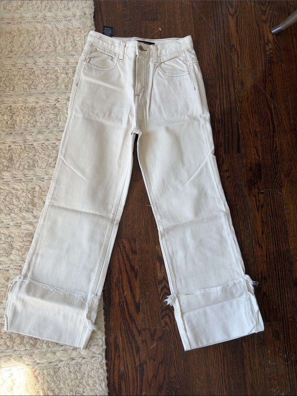 J Brand White Wide-Leg Cuffed Jeans